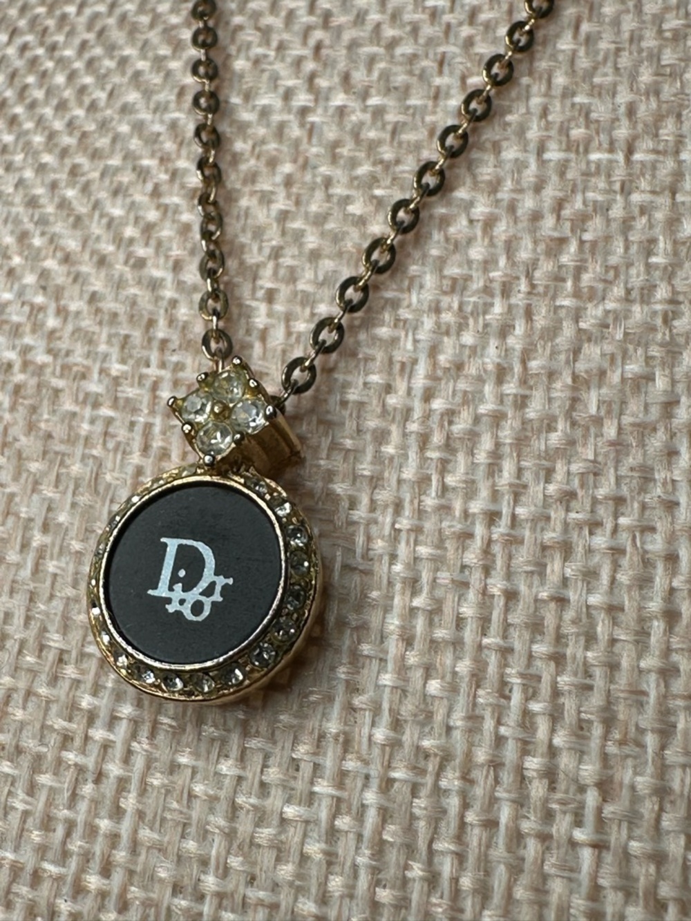 Christian Dior CD Logo Necklace Black Enamel Crystal Halo Gold Plated Vintage - Picture 7 of 11